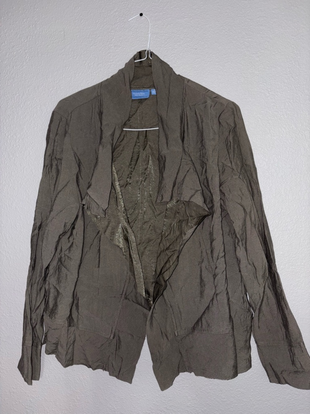 Simply Vera Vera Wang Olive Open Draped Front Jacket